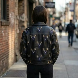 Veste en cuir à imprimé animal pour femme, coupe ample, style streetwear chic et discret, Old Money, automne - Product Image 5