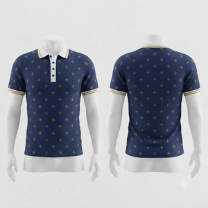 Polo pour homme bleu marine à motif géométrique, manches courtes, style décontracté, tissu Oxford en coton respirant - Product Image 1
