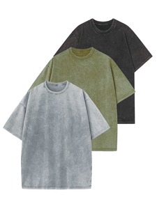 High Quality Acid Wash 100% Cotton T-<b>Shirt</b> Men Custom Logo Printed Solid Pattern Knitted Fabric <b>Oversized</b> Short Sleeve Casual - Product Image 1