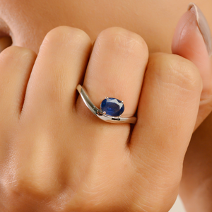 Anillo apilable de banda ondulada hecho a mano con zafiro azul de alta calidad para unisex, oro blanco K14, joyería para pedidos al por mayor. - Product Image 4