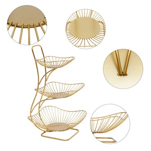 Designer 3 Piece Gold Metal Fruit <b>Basket</b> Set Stylish Nesting <b>Baskets</b> Kitchen Storage Serving <b>Table</b> Centerpiece And Home Decor - Product Image 6