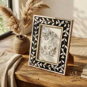 Elegant Mother Pearl Inlay Wood Hand Carved Lightweight Full Color Decorative Vertical Photo <b>Frame</b> Tabletop/Wall <b>Mount</b> Custom - Product Image 1