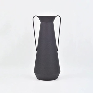 Métal Terre Cuite & Noir Texturé Double Poignées Vase Bouteille forme Décoratif Table Décor Fleur Vase pour Lit/Salon - Product Image 1