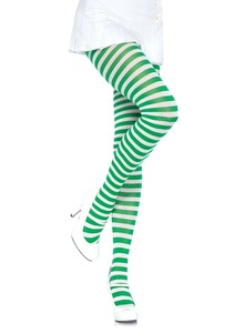 Pantimedias Opacas a Rayas Verdes y Blancas para Mujer, Pantimedias de Punto a la Moda para Todas las Temporadas, Uso Diario - Product Image 2