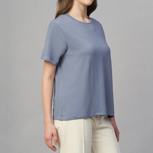 Camiseta de manga corta para mujer con logotipo personalizado, color sólido, venta al por mayor, ropa informal, camisetas transpirables de alta calidad que absorben la humedad - Product Image 2