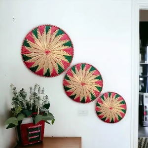 Handmade Eco-Friendly Rattan Wall Basket <b>Circular</b> Abstract Geometric Pattern Art Deco Diwali Home Decor Multicolor Nature Art - Product Image 5