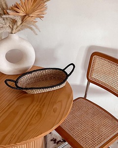 Oval seagrass <b>basket</b> with black fabric trim Handmade <b>Storage</b> <b>Basket</b> Wholesale eco-friendly Made in Vietnam - Product Image 4