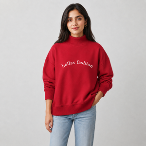 <b>Women's</b> Premium <b>Lightweight</b> Cotton Mockneck <b>Sweatshirt</b> Custom Applique Casual Winter Wear Drop Shoulder - Product Image 1