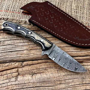Custom Forged Damascus EDC Fixed Blade Knife Pakka Wood Handle <b>Leather</b> Sheath OEM Full Tang Hunting And Skinner Knife - Product Image 1
