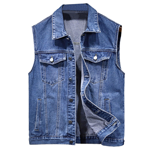 Gilet en jean pour homme, décontracté, sans manches, boutonné, en coton délavé, coupe classique, style automne, couleur unie - Product Image 1