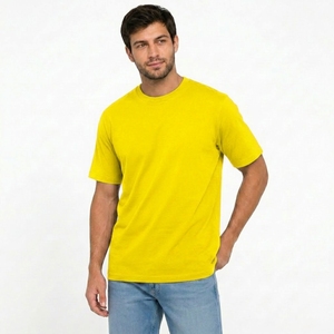 T-shirt en coton jaune pour homme, coupe classique, col rond, manches courtes, décontracté, couleur unie, jersey tricoté, teint uni - Product Image 5