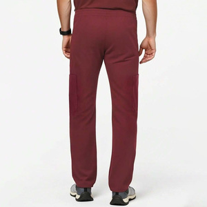 Unisex Burgundy Scrub Pants Hospital Uniform Trousers Cotton Polyester Woven Workwear Bottoms with Drawstring Waist - Product Image 2