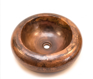 Elegante Lavabo Redondo de Cobre Hecho a Mano, de un Solo Tazón, Superficie Cepillada, Diseño Rústico, para Instalar Sobre Encimera, para Baño - Product Image 4