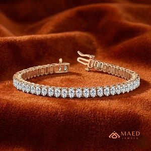 สร้อยข้อมือเทนนิสโมอิสซาไนต์สีโรสโกลด์สำหรับสุภาพสตรี ดีไซน์โซ่เส้นเล็ก สวยงามทันสมัย เหมาะเป็นของขวัญวันครบรอบแต่งงาน เครื่องประดับหรูหราทันสมัย - Product Image 2