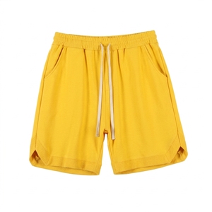 2026 Men Solid Yellow Drawstring Shorts Casual Mid Waist Knitted Breathable With Pockets - Product Image 1
