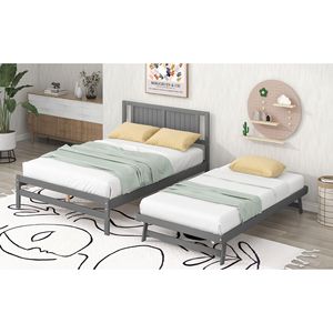 Letto matrimoniale grigio con piattaforma e letto estraibile regolabile (Vecchio SKU SM000248AAE) - Product Image 3