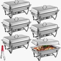 Ensemble de 6 réchauds circulaires de buffet en acier inoxydable 201 de qualité supérieure, capacité 150L, chauffage à la vapeur, contrôle de la température