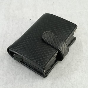 Carbon Fiber Leather Automatic Metal Popup Credit Card Holder Money <b>Wallet</b> <b>RFID</b> Button Hasp Loop Closed Men's Wholesale Prices - Product Image 3