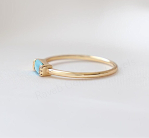 Natural Turquoise 3x5mm Rectangle Smooth 925 <b>Silver</b> Gold Plated Bezel <b>Set</b> CZ Diamond Gemstone <b>Ring</b> Unisex Women's Wedding Party - Product Image 3