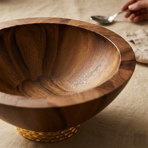 Cuenco de lujo de madera de acacia con base dorada texturizada, gran cuenco decorativo para centro de mesa, para decoración del hogar, frutero, regalo de inauguración de casa - Product Image 6