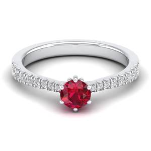 Anillo de Compromiso REYES Hecho a Medida en Oro Sólido de 14K con Diamante Certificado IGI, Corte Redondo, Gema de Rubí de 0.5 Quilates, Joyería Preciosa - Product Image 1