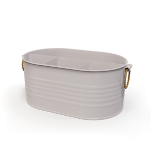 Oval Metal Storage Organizer with Rope Handles Industrial Style Durable Utility <b>Bin</b> for Living Room Sundries Galvanized <b>Caddy</b> - Product Image 1