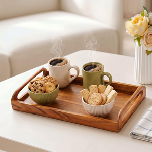 Bandeja de Madera de Lujo con Asas Laterales, Borde Elevado y Acabado de Grano Liso para Servir Desayuno, Café, Té y Comida - Product Image 2