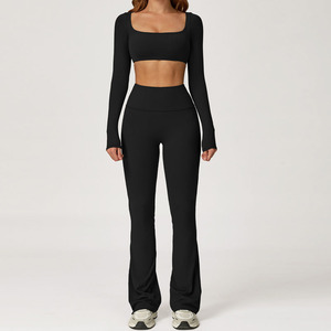 Women's 2 Piece Yoga Set Color Blocking <b>Crop</b> Top High Waist <b>Leggings</b> Seamless Four Way Stretch Activewear Sportswear - Product Image 2