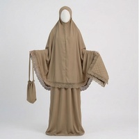 Ensemble de luxe Abaya musulmane en polyester avec broderie en dentelle Nida, col en V, manches longues, couvre-sacs, vêtements de prière, Khimar modeste, mode automne