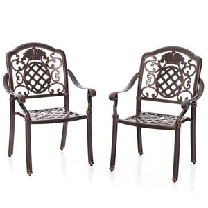 Set of 2 Stackable Patio Cast Aluminum <b>Dining</b> <b>Chairs</b> Metal Armchairs - Product Image 1