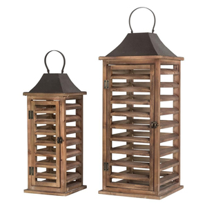Elegante farol decorativo de madera, marco de madera marrón y metal, portavelas con asa para colgar, para decoración del hogar en interiores y exteriores. - Product Image 6