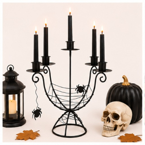 Décoration d'Halloween tendance : Porte-bougie en métal noir en forme de toile d'araignée pour centre de table de fête d'ambiance hantée, en promotion - Product Image 6