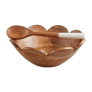 Bol de service élégant en bois d'acacia écologique, grand et rond, de bonne qualité, MOQ 24 pièces, pour fêtes et repas - Product Image 1