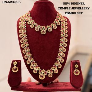 Traditional South Indian Temple Long Bridal Necklace <b>Set</b> Alloy <b>Gold</b> Plated Zircon Earrings Vintage Engagement Wedding - Product Image 1