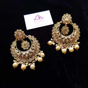 American Diamond Studded Gold Plated Titanium Chandbali Earrings - Product Image 1