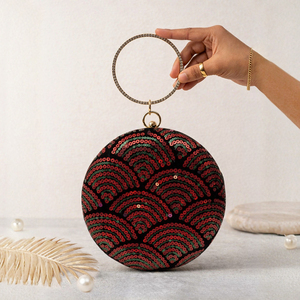 Red And Black Embroidered Clutch Bag Luxury Wedding Evening <b>Handbag</b> for Women Occasions - Product Image 1