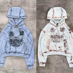 Sun Faded Heavyweight Boxy Fit <b>Cropped</b> French Terry Stacked Tracksuit Vintage Full <b>Zip</b> <b>up</b> Men Sweatpants and Hoodie Set - Product Image 4
