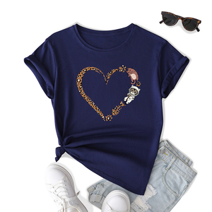 Camiseta de Manga Corta con Cuello en V para Mujer, Color Verde Oliva, Estampado de Corazón de Dibujos Animados, Informal, Primavera Verano, 100% Poliéster Jersey Transpirable - Product Image 6
