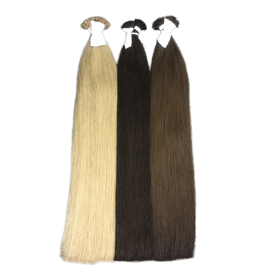 वियतनाम से लक्जरी गुणवत्ता वाले वर्जिन मानव बाल एक्सटेंशन फ्लैट टिप प्राकृतिक सीधे विभिन्न रंग बुना हुआ प्रकार का कच्चा माल