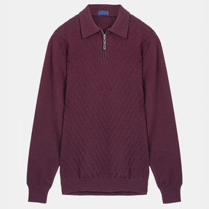 Suéter de Cuello Polo con Cremallera para Hombre, 100% Algodón, Color Granate y Marrón Oscuro, Ropa de Invierno Transpirable y Antiencogimiento, Venta al Por Mayor - Product Image 6