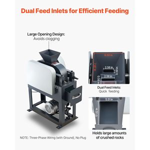 Trituratore Industriale 220V a Doppio Rullo, Frantoio per Roccia 2.56x0.59 Pollici, Macinatore di Pietre con Doppi Ingressi di Alimentazione, Motore da 1740 RPM - Product Image 5