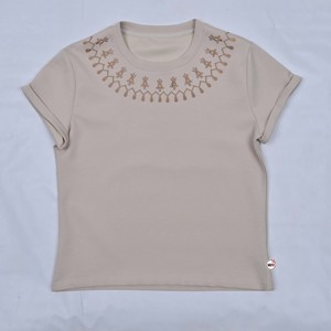 Camiseta de Mujer de Alta Calidad, Bordada, Manga Corta, Cuello Redondo, 95% Algodón, 5% Elastano, Color Sólido, Tejido de Punto, Personalizable, Informal, Verano - Product Image 5
