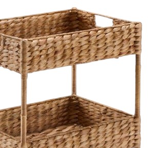 Custom Vintage Wicker Water Hyacinth Rolling <b>Cart</b> Mobile Floor Standing Display Unit Aesthetic Rectangular Design Home Decor She - Product Image 2