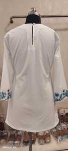 White Embroidered 100% Cotton Summer <strong>Kurti</strong> <strong>Women</strong> Long Sleeve Traditional Top Elegant Ethnic Dress <strong>for</strong> Office Casual Wear - Product Image 3