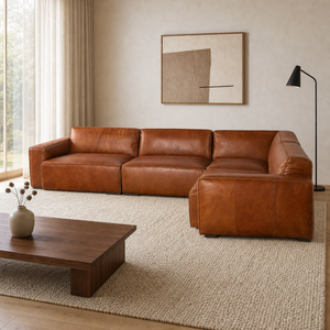 Modern L Shape Genuine Leather Sectional Sofa Modular Design Cushion Back Square Arm Eco-Friendly School Workshop Park Use - Product Image 1