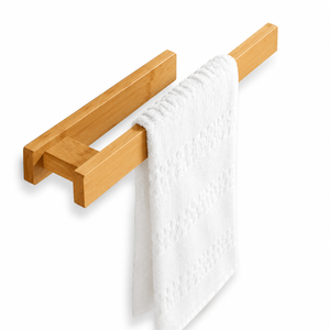 Porte-serviettes mural en bois avec étagère, design minimaliste, finition naturelle, pour salle de bain, accessoires de salle de bain en bois - Product Image 2