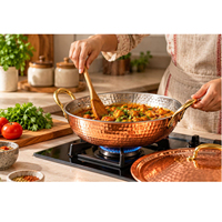 Nouvelle conception de marmites à soupe et à bouillon en cuivre martelé avec couvercles, double poignée, résistantes au four, design vintage, lavage à la main uniquement, pour la cuisine et la décoration