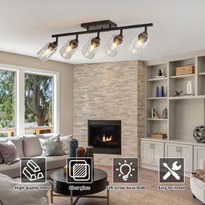 Kit di illuminazione a binario nero a 5 luci, applique da parete per bagno e luci orientabili a soffitto per cucina - Product Image 2