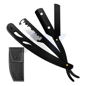 Custom Maker Barber Shaving Razor with Leather Pouch Matt Black Cut Throat Straight <b>Swing</b> Lock Razor Custom Logo Professional - Product Image 1