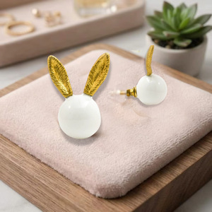<b>Ceramic</b> Rabbit <b>Knob</b> with Gold Ears White and Gold Finish Industrial Drawer Handle for Apartment Dresser Cabinet - Product Image 2